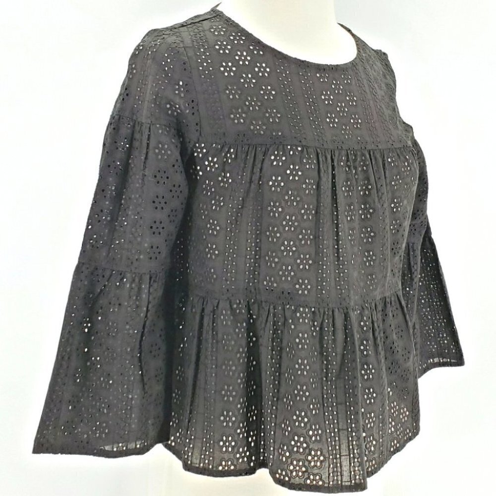 Madewell Eyelet Lace Peasant Blouse Blk Size XXS